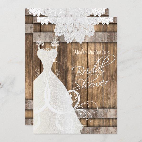Bridal 👰 Shower in Rustic Wood and Lace 💕 Invitations
