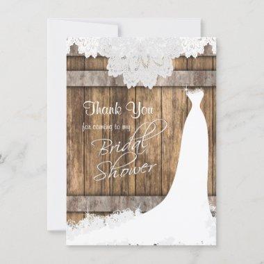 Bridal Shower in Rustic Wood and Vintage Lace Thank You Invitations