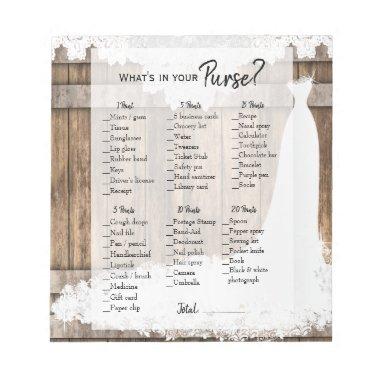 Bridal Shower in Rustic Wood and White Lace Game Notepad