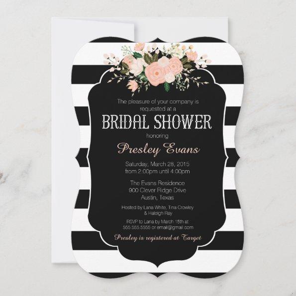 Bridal Shower Invitations, floral black & white Invitations