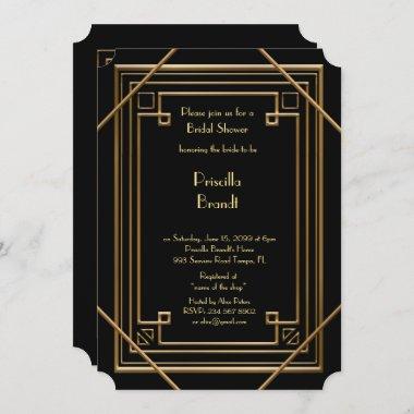 Bridal Shower Invitations,great Gatsby gold black Invitations