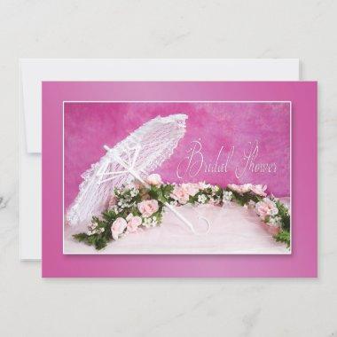 BRIDAL SHOWER Invitations -PINK/Flowers/Parasol