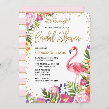 Bridal Shower Invite Pink Flamingo Tropical Floral