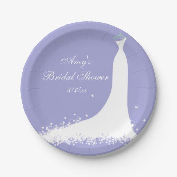 Bridal Shower, Lavender, White Butterflies Paper Plates