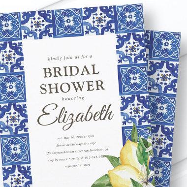 Bridal Shower Lemon Foliage Mediterranean Tile Invitations