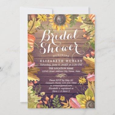 Bridal Shower Maple Leaves Pumpkins Sunflower Wood Invitations