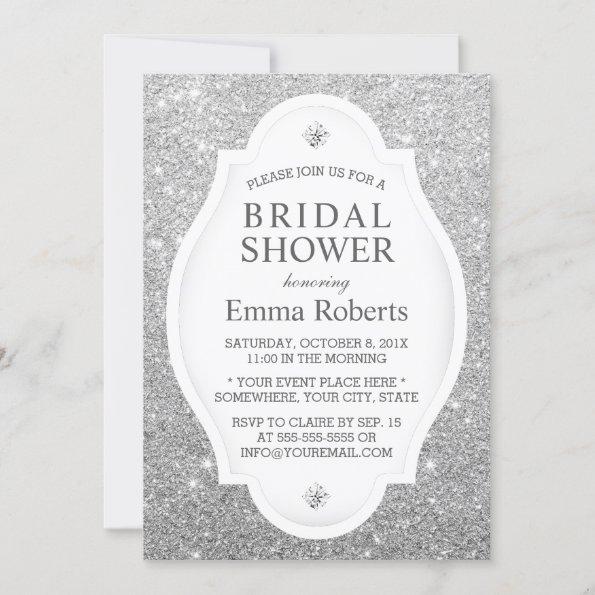 Bridal Shower Modern Silver Glitter Elegant Invitations