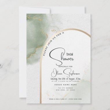 Bridal Shower | Muted Sage Abstract Marble Invitations