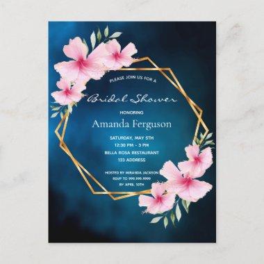 Bridal shower navy blue blush pink florals postInvitations