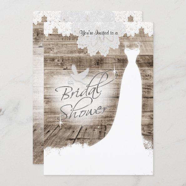 Bridal Shower on Barn Wood with Lace & White Dove Invitations