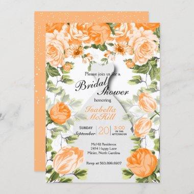 Bridal Shower - Orange Botanical Flowers Invitations