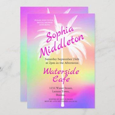 Bridal Shower Palm Tree Rainbow Invitations