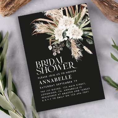 Bridal shower pampas grass modern black rustic inv Invitations