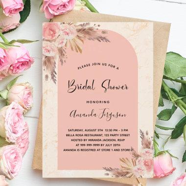 Bridal shower pampas grass rose gold blush boho Invitations