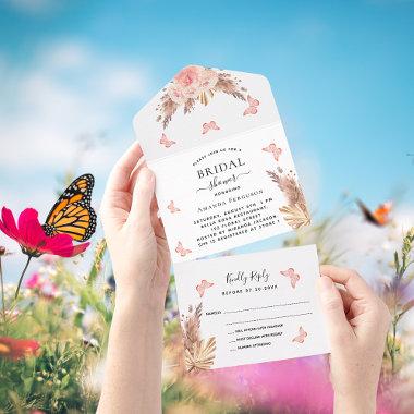 Bridal Shower pampas rose butterfly florals RSVP All In One Invitations