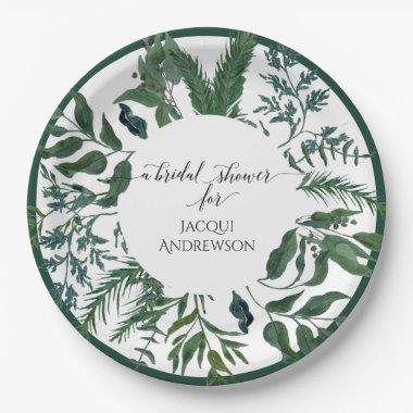 Bridal Shower Party Decor | Emerald Forest Foliage Paper Plates
