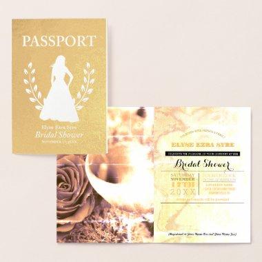Bridal Shower passport gold foil Foil Invitations