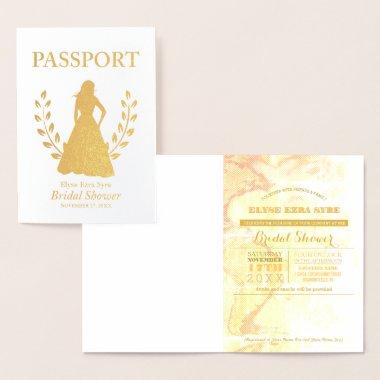 Bridal Shower passport gold foil Foil Invitations