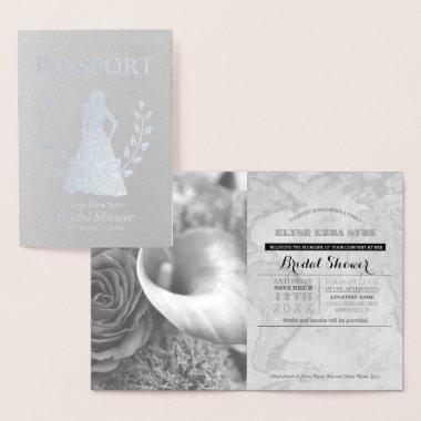 Bridal Shower passport silver foil Foil Invitations