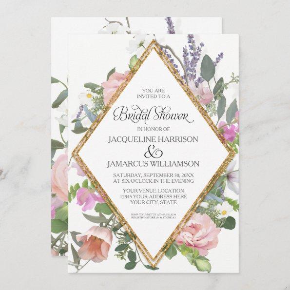 Bridal Shower Peony Lavender Gold Floral Elegant Invitations