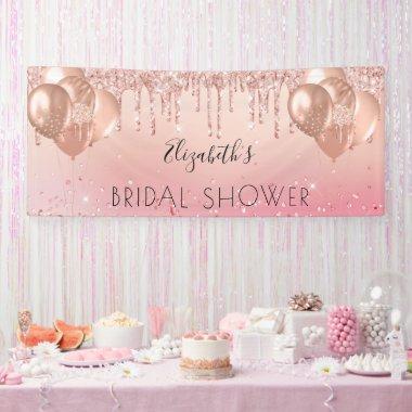 Bridal Shower pink rose gold glitter balloons Banner