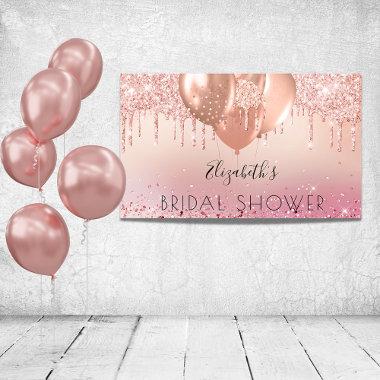 Bridal Shower pink rose gold glitter girl balloons Banner