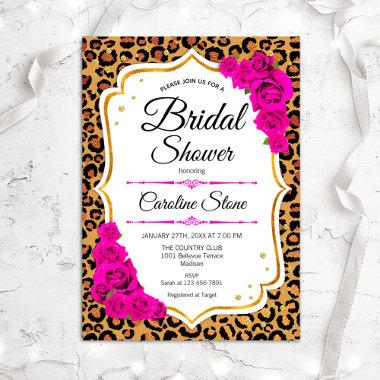 Bridal Shower - Pink Roses Leopard Print Invitations