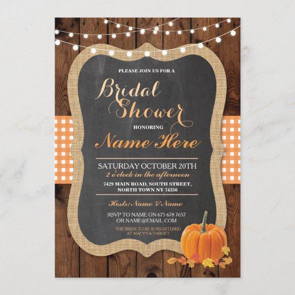 Bridal Shower Pumpkin Fall Wood Burlap Invitations