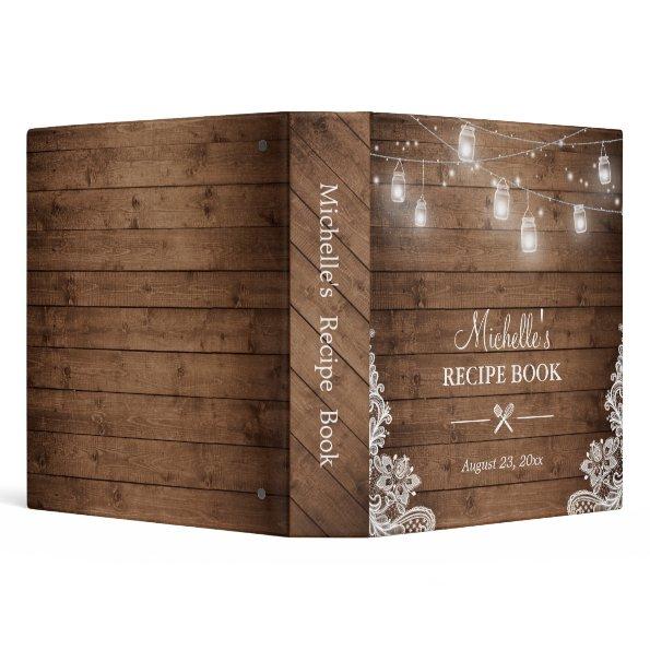 Bridal Shower Recipe Book | Mason Jar Lights Lace Binder