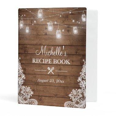 Bridal Shower Recipe Book | Mason Jar Lights Lace Mini Binder