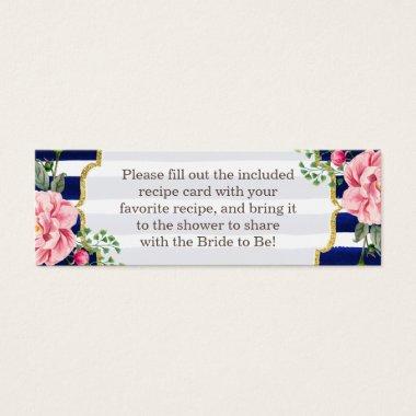 Bridal Shower Recipe Invitations Poem Floral Navy Stripes
