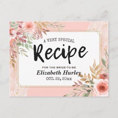 Bridal Shower Recipe Modern Elegant Pink Flowers Invitation PostInvitations