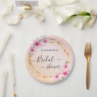 Bridal Shower rose gold blush pink florals Paper Plates