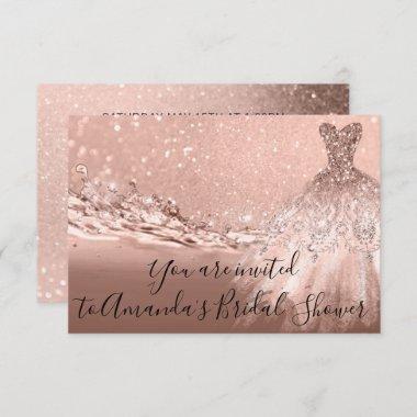 Bridal Shower Rose Gold Dress Glitter Ocean Invitations