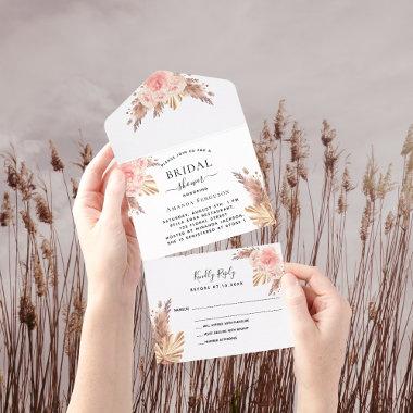 Bridal Shower rose gold pampas grass florals RSVP All In One Invitations