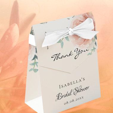 Bridal shower rose gold pink flowers thank you favor boxes