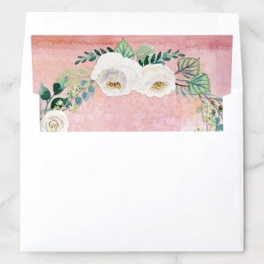 Bridal Shower Rustic Ivory Roses Wreath Blush Pink Envelope Liner