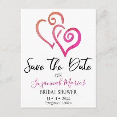 Bridal Shower Save The Date Orange Pink Hearts Announcement PostInvitations
