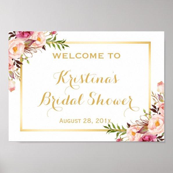 Bridal Shower Sign Elegant Chic Floral Gold Frame