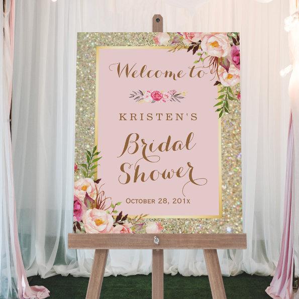 Bridal Shower Sign Gold Glitter Blush Pink Floral