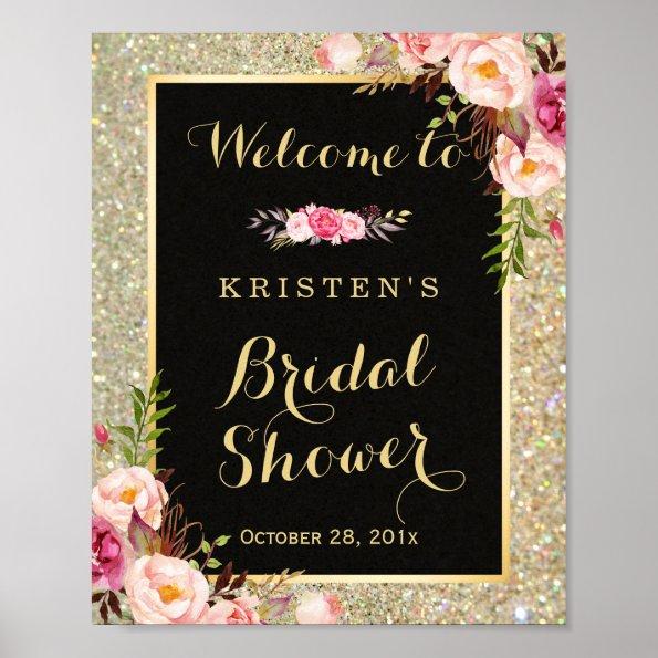 Bridal Shower Sign Gold Glitter Sparkles Floral