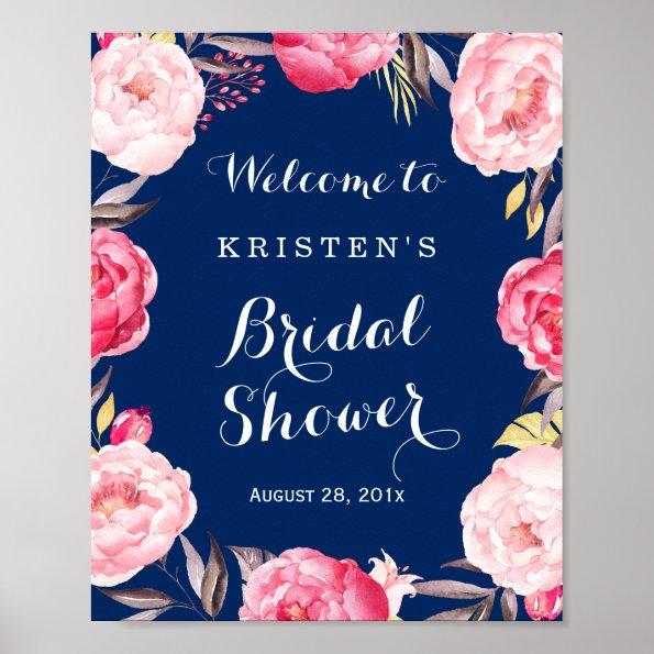 Bridal Shower Sign Modern Navy Blue Floral Wreath