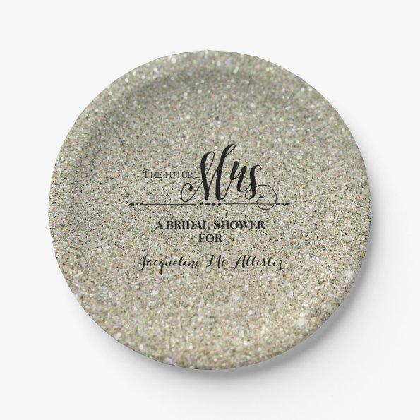 Bridal Shower Silver Glitter Future Mrs. Party Paper Plates