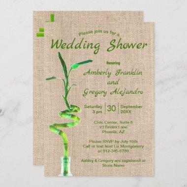 Bridal Shower Spiraled Lucky Bamboo Rustic Burlap Invitations