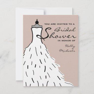 Bridal Shower - Stylish Wedding Dress Custom Color Invitations