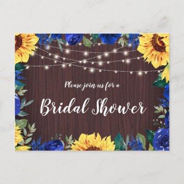 Bridal Shower Sunflower Blue Floral Lights Wood Invitation PostInvitations