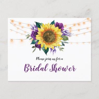 Bridal Shower Sunflower Lights Purple Floral Invitation PostInvitations