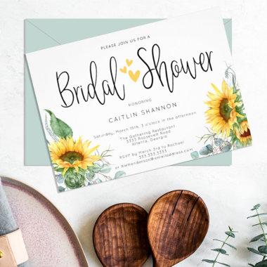 Bridal Shower Sunflower with Yellow Hearts Invitations