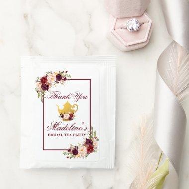 Bridal Shower Tea Party Burgundy Floral Tea Bag Drink Mix