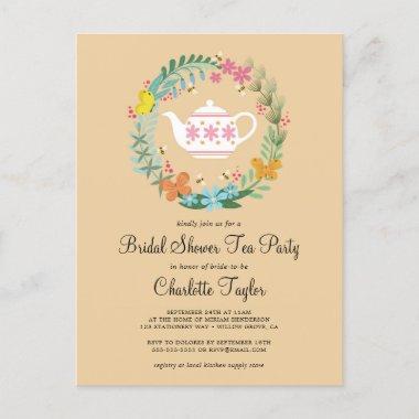 Bridal Shower Tea Party Floral Butterfly Wreath Invitation PostInvitations